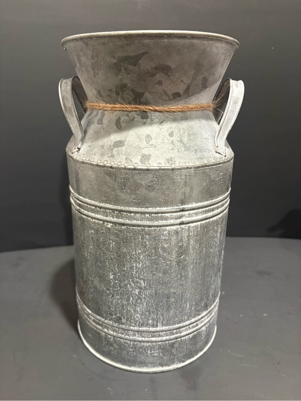 Rustic Galvanized Metal Milk Can Vase with Twine Heart 11” - Picture 2 of 5